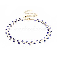 Glass Beads Choker Necklaces, with Brass Lobster Claw Clasps and Iron Twisted Chains, Golden, Medium Blue, 13.3 inch(33.8cm), 12mm(NJEW-JN02500-02)