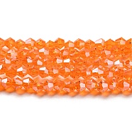 Transparent Electroplate Glass Beads Strands, Pearl Luster Plated, Faceted, Bicone, Orange Red, 4x4mm, Hole: 0.8mm, about 87~98pcs/strand, 12.76~14.61 inch(32.4~37.1cm)(GLAA-F029-4mm-C11)