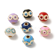 Brass Enamel Beads, Real 18K Gold Plated, Rondelle with Evil Eye, Mixed Color, 11x11x9mm, Hole: 3mm(KK-R162-058G)