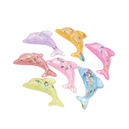 Resin Cabochons, with Paillette, Dolphin, Mixed Color, 34x19x6mm(CRES-N007-23)