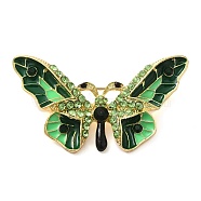 Butterfly Rhinestone Enamel Pins, Alloy Badge for Women, Dark Green, 31.5x56.5x6mm(JEWB-G034-04G-02)