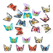 14Pcs 7 Colors Transparent Resin Pendants, Butterfly Charms with Golden Plated Alloy Crystal Rhinestone Findings, Mixed Color, 17~17.5x21~24x6~7mm, Hole: 1.4mm, 2pcs/color(PALLOY-TA0002-51)