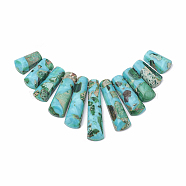 Synthetic Gemstone Beads Strands, Regalite and Turquoise, Graduated Fan Pendants, Focal Beads, Dyed, Turquoise, 15~39.5x9~10x5~5mm, Hole: 1.2mm, 11pcs/set, 3.93 inch/strand(G-S326-003A)