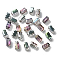 Electroplate Glass Beads, Full Rainbow Plated, Faceted, Cuboid, Colorful, 8x4x4mm, Hole: 1mm(EGLA-J023-8x4mm-WLS13)