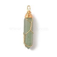 Natural Green Aventurine Double Terminated Pointed Pendants, with Golden Tone Copper Wire Wrapped, Faceted Bullet Charm, 41.5x9.5x8.5mm, Hole: 4x2.3mm(G-TAC0010-04G-04)