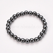 Non-magnetic Synthetic Hematite Beaded Stretch Bracelets, Round, 2-1/8 inch(55mm), Bead: 8~9mm(BJEW-Q692-43-8mm)