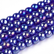 Electroplate Transparent Glass Beads Strands, AB Color Plated, Round, Dark Blue, 6~6.5mm, Hole: 1.4mm, about 67~70pcs/strand, 14.76 inch~15.16 inch(37.5~38.5cm)(GLAA-T032-T6mm-AB15)