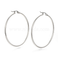 201 Stainless Steel Hoop Earrings, Stainless Steel Color, 12 Gauge, 52x50x2mm, Pin: 0.8mm(X-MAK-R018-50mm-S)