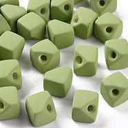 Acrylic Beads, Rubberized Style, Half Drilled, Gap Cube, Yellow Green, 13.5x13.5x13.5mm, Hole: 3.5mm(OACR-S039-04-83)