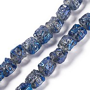Full Rainbow Plated Electroplate Glass Beads, Dancing Lion, Marine Blue, 11.5~12x11.5x9.5mm, Hole: 1.2mm, about 55pcs/strand, 24.02''(61cm)(GLAA-P028-FR01)