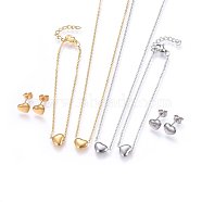 304 Stainless Steel Jewelry Sets, Pendant Necklaces & Stud Earrings & Bracelets, Heart, Mixed Color, 16.93 inch(43cm), 6-3/4 inch(17cm), 7x9x2.5mm, Pin: 0.8mm(SJEW-H144-23)