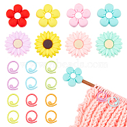 Flower Silicone Knitting Needle Point Protectors, Knitting Needle Stoppers with Zinc Alloy Stitch Markers, Mixed Color, Stoppers: 26~29.5x27~29.5x9~10mm, Hole: 2mm, 16pcs, Marker Rings: 14.5x1mm, 30pcs(SIL-NB0001-39)