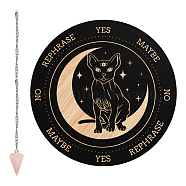 CRASPIRE 1Pc Cone/Spike/Pendulum Natural Rose Quartz Stone Pendants, 1Pc 304 Stainless Steel Cable Chain Necklaces, 1Pc PVC Custom Pendulum Board, Dowsing Divination Board, Cat Pattern, 3pcs/set(DIY-CP0007-74L)