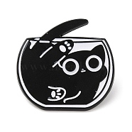 Black Cat with Bowl Alloy Enamel Brooch, Pin for Backpack Clothes, Electrophoresis Black, 29x30.5x1.5mm(JEWB-E022-04EB-02)