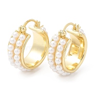 Brass Hoop Earrings, with ABS Imitation Pearl, for Women, Real 16K Gold Plated, 24x22x9mm(EJEW-A102-02G)