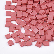 2-Hole Baking Paint Glass Seed Beads, Rectangle, Light Coral, 5x4.5~5.5x2~2.5mm, Hole: 0.5~0.8mm(SEED-S023-17C-18)