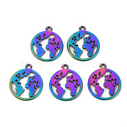 Alloy Pendants, Cadmium Free & Nickel Free & Lead Free, Flat Round with Map, Rainbow Color, 21x18x1mm, Hole: 1.8mm(PALLOY-S180-107-NR)