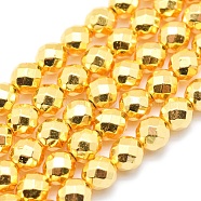 Electroplate Non-magnetic Synthetic Hematite Beads Strands, Grade AAA, Long-Lasting Plated, Faceted, Round, Golden Plated, 3mm, Hole: 1mm, about 140pcs/strand, 15.7 inch(40cm)(G-L485-03B-G)