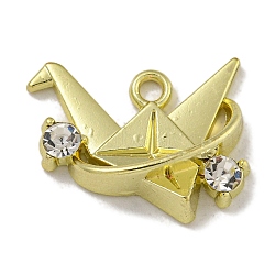 Rack Plating Alloy Pendant, with Rhinestone, Lead Free & Cadmium Free, Origami Crane, Golden, Crystal, 14x18x5mm, Hole: 1.8mm(PALLOY-F312-70G-02)