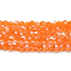Transparent Electroplate Glass Beads Strands, Pearl Luster Plated, Faceted, Bicone, Orange Red, 4x4mm, Hole: 0.8mm, about 87~98pcs/strand, 12.76~14.61 inch(32.4~37.1cm)(GLAA-F029-4mm-C11)