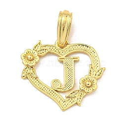 Heart Brass Pendants, Long-Lasting Plated, Cadmium Free & Lead Free, Real 18K Gold Plated, Letter J, 18x20x3mm, Hole: 3.5x7mm(KK-I714-04G-J)