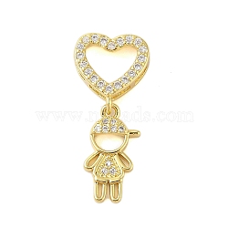 Rack Plating Brass Micro Pave Clear Cubic Zirconia Pendants, Cadmium Free & Lead Free, Long-Lasting Plated, Human, Human, 26.5x11.5x4mm, Hole: 4x2mm(KK-S380-35A-G)