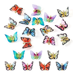 14Pcs 7 Colors Transparent Resin Pendants, Butterfly Charms with Golden Plated Alloy Crystal Rhinestone Findings, Mixed Color, 17~17.5x21~24x6~7mm, Hole: 1.4mm, 2pcs/color(PALLOY-TA0002-51)