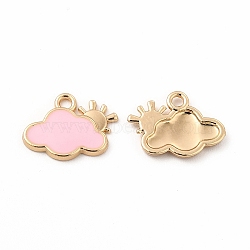 Alloy Enamel Charms, Cloud with Sun Charm, Golden, Pink, 11x14x1.5mm, Hole: 1.6mm(FIND-A025-18G-02)