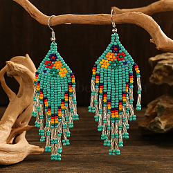 Bohemian Style Handmade Earrings with Glass Beads and Tassels, Flower, for Women, Multi Colours(QT0672-4)