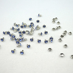 Brass Rhinestone Rivets, Caps and Studs, for Leather Craft DIY Making, Platinum, Flat Round, Light Sapphire, Stud: 6.5x6mm, Cap: 6x3mm(KK-WH0035-12D)