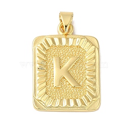 Rack Plating Brass Pendants, Long-Lasting Plated, Lead Free & Cadmium Free, Square with Letter Charms, Letter K, 24x17x2.5mm, Hole: 4x3.5mm(KK-B092-42G-K)