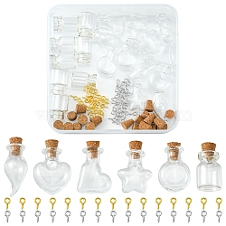 DIY Wish Bottle Pendant Making Kit, Include Star & Heart & Pepper Glass Bottle with Cork Plug, Iron Screw Eye Pin Peg Bails, Clear, Bottle: 12.5~15x14~22x22~33mm, 20pcs/box(DIY-FS0003-76)