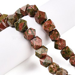 Natural Unakite Beads Strands, Faceted Cube, 10~11x10~11x9.5~11.5mm, Hole: 0.7mm, about 20pcs/strand, 8.46''(21.5cm)(G-T138-42)