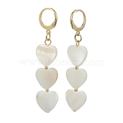 Natural Sea Shell Tassel Dangle Earring, 304 Stainless Steel Leverback Earring for Women, Heart, 58x12.5mm(EJEW-TA00281-01)