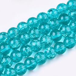 Crackle Glass Beads Strands, Round, Dark Turquoise, 6mm, Hole: 1.3~1.6mm, about 133pcs/strand, 31.4 inch(CCG-Q001-6mm-06)