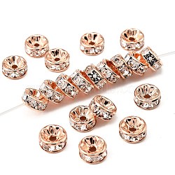 Brass Rhinestone Spacer Beads, Grade AAA, Straight Flange, Nickel Free, Rose Gold Metal Color, Rondelle, Crystal, 8x3.8mm, Hole: 1.5mm(RB-A014-Z8mm-01RG-NF)