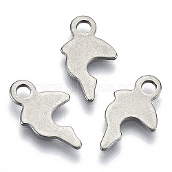 Non-Tarnish 201 Stainless Steel Charms, Stamping Blank Tag, Laser Cut, Dolphin, Stainless Steel Color, 13.5x7.5x0.7mm, Hole: 1.8mm(STAS-R116-074)