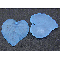Transparent Acrylic Pendants, Frosted, Leaf, Sky Blue, Dyed, about 16mm long, 15mm wide, 2mm thick, hole: 1.2mm(X-PL591-5)