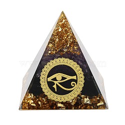 Orgonite Pyramid Resin Energy Generators, Reiki Amethyst Chips Inside for Home Office Desk Decoration, Eye of Horus, 50x50x50mm(G-PW0007-081B)