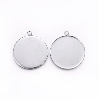 304 Stainless Steel Pendant Cabochon Settings, Milled Edge Bezel Cups, Flat Round, Stainless Steel Color, Tray: 35mm, 41x36x2mm, Hole: 3mm