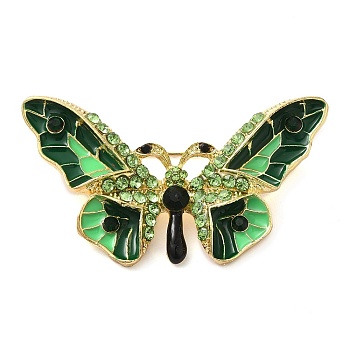 Butterfly Rhinestone Enamel Pins, Alloy Badge for Women, Dark Green, 31.5x56.5x6mm