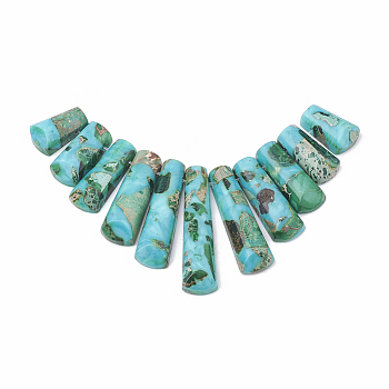 Synthetic Gemstone Beads Strands, Regalite and Turquoise, Graduated Fan Pendants, Focal Beads, Dyed, Turquoise, 15~39.5x9~10x5~5mm, Hole: 1.2mm, 11pcs/set, 3.93 inch/strand
