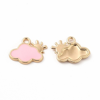 Alloy Enamel Charms, Cloud with Sun Charm, Golden, Pink, 11x14x1.5mm, Hole: 1.6mm