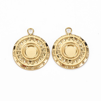 Ion Plating(IP) 304 Stainless Steel Pendant Enamel Settings, Cadmium Free & Nickel Free & Lead Free, Flat Round, Real 14K Gold Plated, Tray: 4.7mm, 18.5x15.5x1.5mm, Hole: 1.6mm