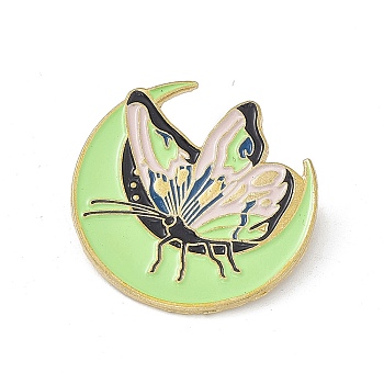 Moth Enamel Pin, Light Gold Alloy Brooch for Backpack Clothes, Moon Pattern, 30x30x1.5mm, Pin: 0.6mm