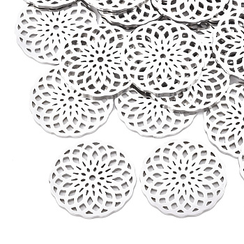 201 Stainless Steel Filigree Joiners Links, Laser Cut Links, Flat Round, Stainless Steel Color, 20x1mm