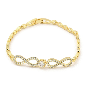 Brass Micro Pave Clear Cubic Zirconia Infinity Link Chain Bracelets for Women, Golden, 7-5/8 inch(19.3cm)