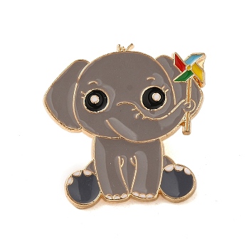 Animal Enamel Pins, Golden Alloy Brooches for Backpack Clothes, Elephant, 26x25.5x2mm