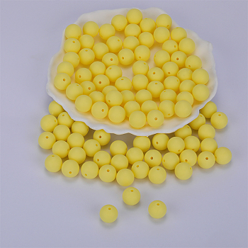 Round Silicone Focal Beads, Chewing Beads For Teethers, DIY Nursing Necklaces Making, Champagne Yellow, 15mm, Hole: 2mm