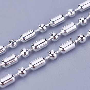 Iron Ball Chains, Soldered, Nickel Free, Platinum Color, with Spool, Bamboo: 5mm long, 2.5mm wide, Ball: 2.5mm in diameter, Link: 0.6mm thick, about 164.04 Feet(50m)/roll